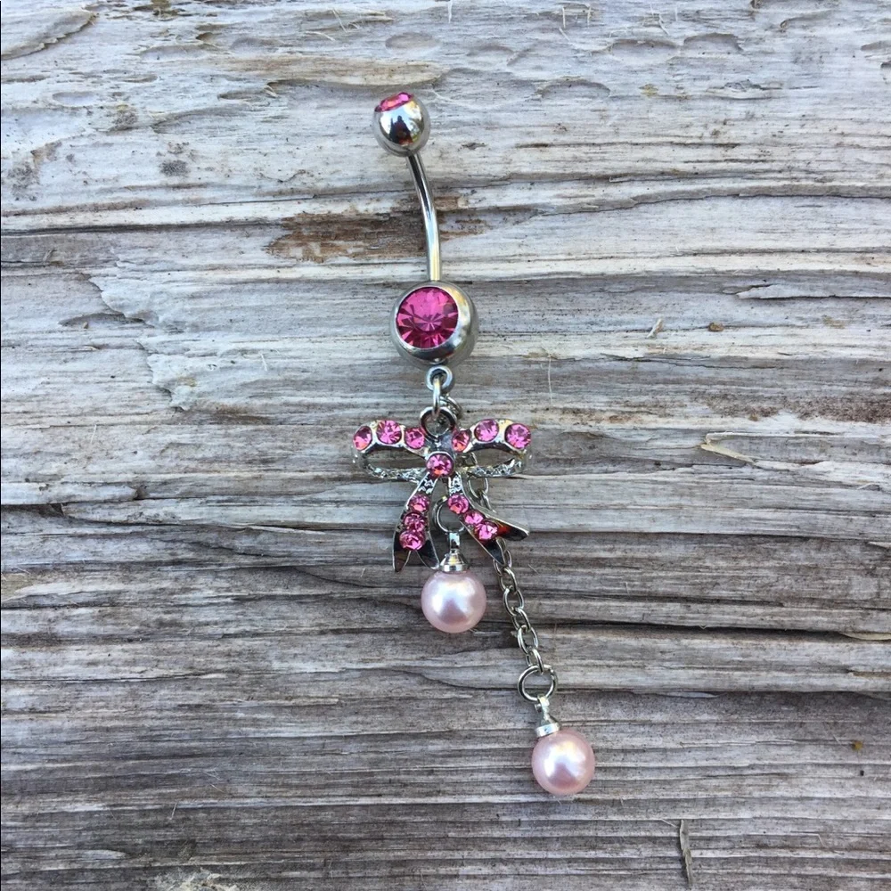 Pink Bow Belly Button Navel Ring